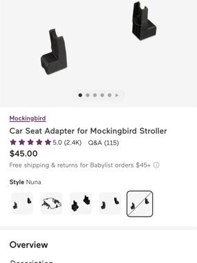 Mockingbird Black Car Seat Adapter for Mockingbird Stroller - Nuna Style